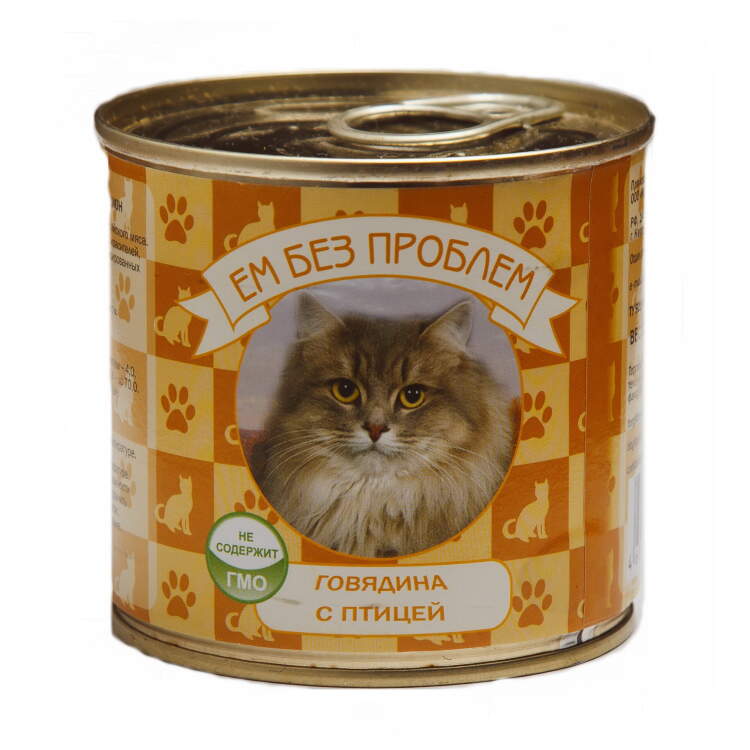 Заказать онлайн ЕМ БЕЗ ПРОБЛЕМ - влажный корм для кошек Говядина с птицей - 250гр в интернет-магазине зоотоваров Зубастик-ДВ в Хабаровске и по всей России.