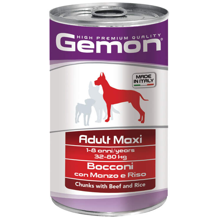 Заказать онлайн GEMON DOG MAXI Консервы для собак крупных пород кусочки Говядины с рисом - 1250гр в интернет-магазине зоотоваров Зубастик-ДВ в Хабаровске и по всей России.