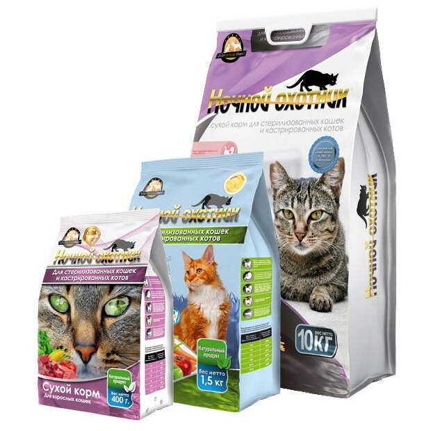 Заказать онлайн НОЧНОЙ ОХОТНИК сухой корм для стерилизованных кошек и кастрированных котов в интернет-магазине зоотоваров Зубастик-ДВ в Хабаровске и по всей России.