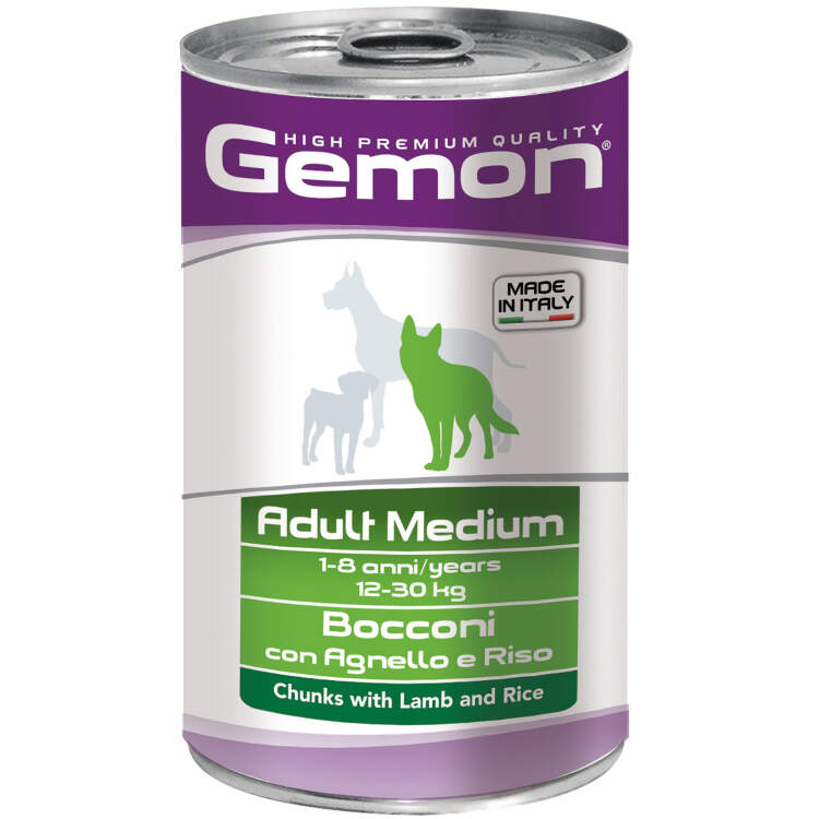 Заказать онлайн GEMON DOG MEDIUM Консервы для собак средних пород кусочки Ягнёнка с рисом - 1250гр в интернет-магазине зоотоваров Зубастик-ДВ в Хабаровске и по всей России.
