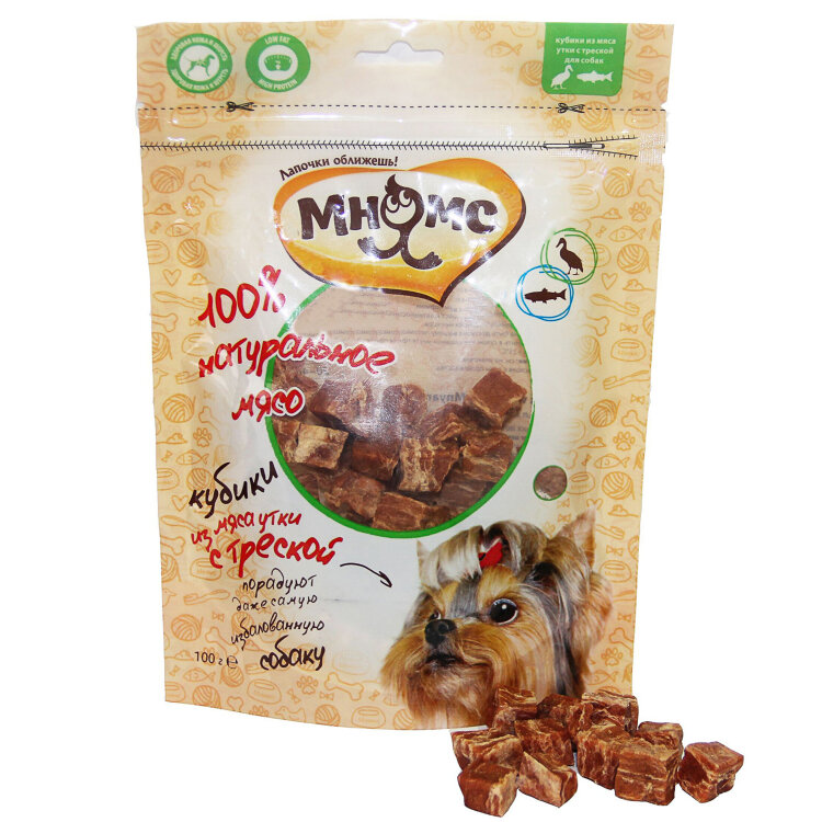 Заказать онлайн Мнямс лакомство для собак кубики из мяса утки c треской 100 г в интернет-магазине зоотоваров Зубастик-ДВ в Хабаровске и по всей России.