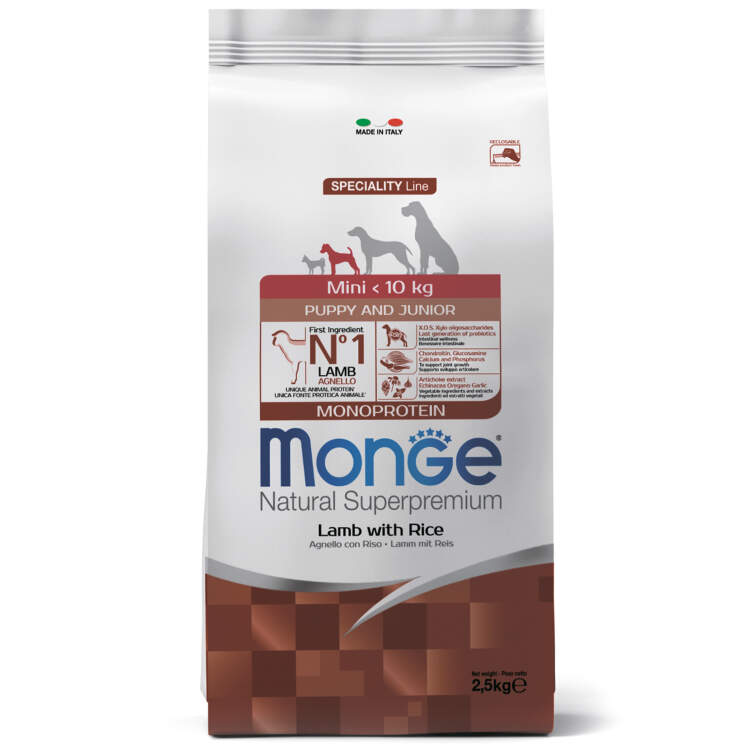 Заказать онлайн Monge Dog Monoprotein Mini корм для щенков мелких пород ягненок с рисом и картофелем в интернет-магазине зоотоваров Зубастик-ДВ в Хабаровске и по всей России.