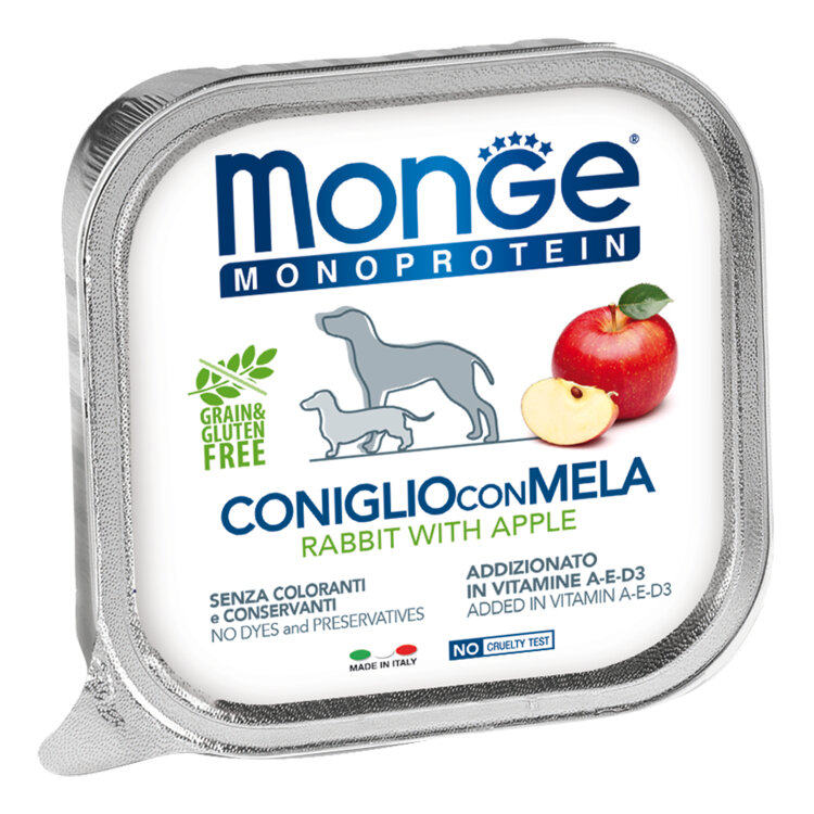 Заказать онлайн Monge Dog Monoprotein Fruits консервы для собак паштет из кролика с яблоком 150г в интернет-магазине зоотоваров Зубастик-ДВ в Хабаровске и по всей России.
