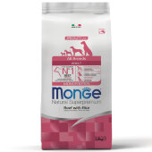 Купить онлайн Monge Dog Monoprotein All Breeds Beef and Rice корм для собак всех пород говядина с рисом в Зубастик-ДВ (интернет-магазин зоотоваров) с доставкой по Хабаровску и по всей России.