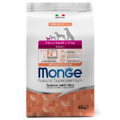 Купить онлайн Monge Dog Monoprotein Extra Small корм для взрослых собак миниатюрных пород лосось с рисом в Зубастик-ДВ (интернет-магазин зоотоваров) с доставкой по Хабаровску и по всей России.
