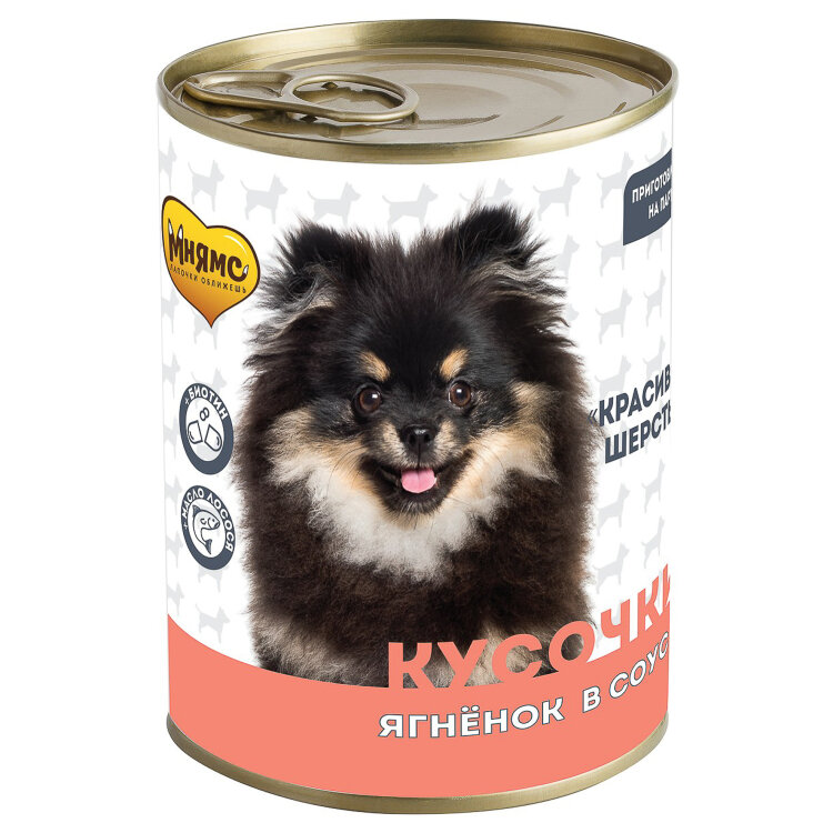 Заказать онлайн Мнямс кусочки в соусе для собак всех пород с ягненком "Красивая Шерсть" 400гр в интернет-магазине зоотоваров Зубастик-ДВ в Хабаровске и по всей России.