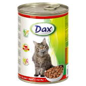Купить онлайн DAX консервированный корм для взрослых кошек Говядина кусочки в соусе - 415гр в Зубастик-ДВ (интернет-магазин зоотоваров) с доставкой по Хабаровску и по всей России.