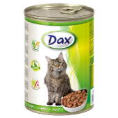 Купить онлайн DAX консервированный корм для взрослых кошек Кролик кусочки в соусе - 415гр в Зубастик-ДВ (интернет-магазин зоотоваров) с доставкой по Хабаровску и по всей России.