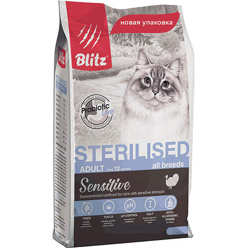 Заказать онлайн BLITZ STERILISED CATS Блитц для стерилизованных кошек и кастрированных котов  в интернет-магазине зоотоваров Зубастик-ДВ в Хабаровске и по всей России.