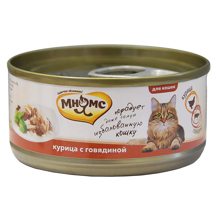 Заказать онлайн Мнямс Курица с говядиной в нежном желе для взрослых кошек - 70гр в интернет-магазине зоотоваров Зубастик-ДВ в Хабаровске и по всей России.