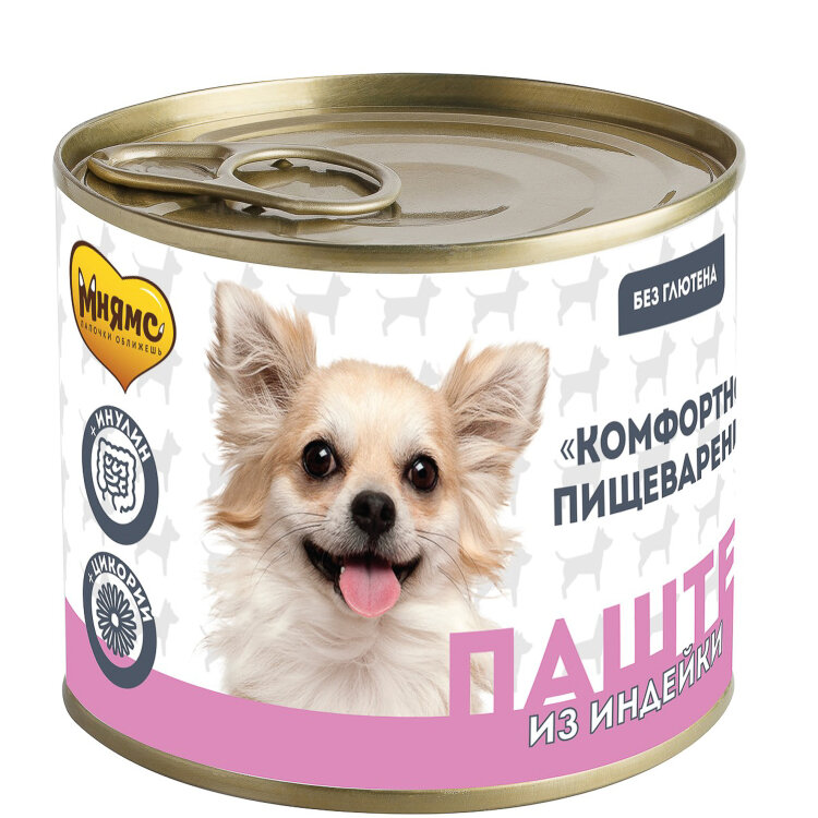 Заказать онлайн Мнямс паштет для собак всех пород из индейки "Комфортное Пищеварение" 200гр в интернет-магазине зоотоваров Зубастик-ДВ в Хабаровске и по всей России.