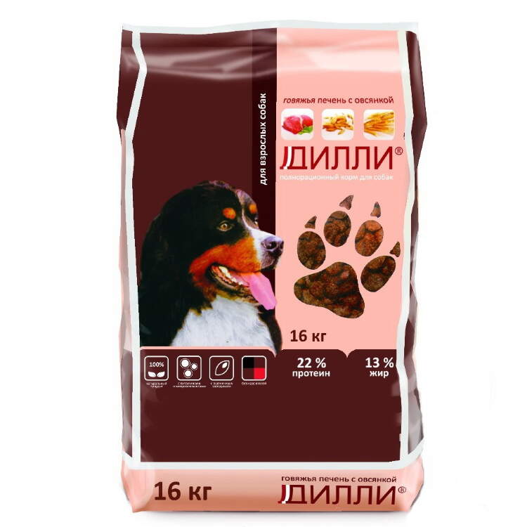Заказать онлайн ДИЛЛИ сухой корм Говяжья печень с овсянкой для собак в интернет-магазине зоотоваров Зубастик-ДВ в Хабаровске и по всей России.