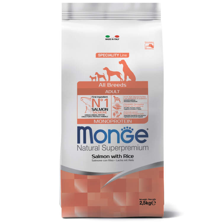 Заказать онлайн Monge Dog Monoprotein корм для собак всех пород лосось с рисом в интернет-магазине зоотоваров Зубастик-ДВ в Хабаровске и по всей России.