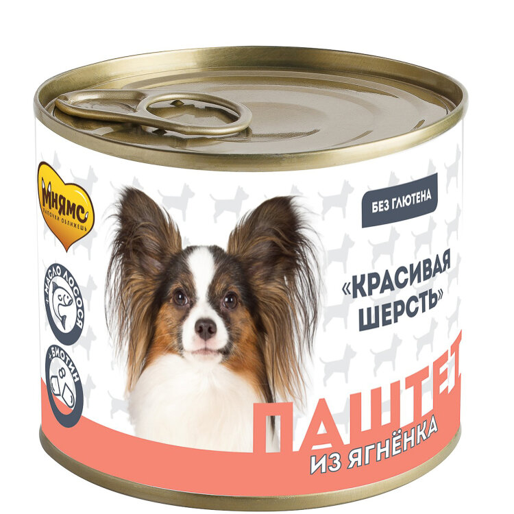 Заказать онлайн Мнямс паштет для собак всех пород из ягненка "Красивая шерсть" 200гр в интернет-магазине зоотоваров Зубастик-ДВ в Хабаровске и по всей России.