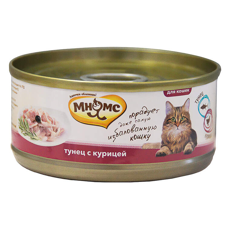 Заказать онлайн Мнямс Тунец с курицей в нежном желе для взрослых кошек - 70гр в интернет-магазине зоотоваров Зубастик-ДВ в Хабаровске и по всей России.