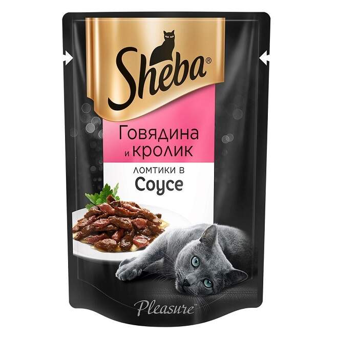 Заказать онлайн SHEBA PLEASURE Ломтики в соусе из говядины и кролика для взрослых кошек - 85гр в интернет-магазине зоотоваров Зубастик-ДВ в Хабаровске и по всей России.