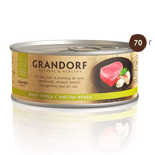 Заказать онлайн GRANDORF влажный корм филе Тунца с мясом краба 70гр в интернет-магазине зоотоваров Зубастик-ДВ в Хабаровске и по всей России.