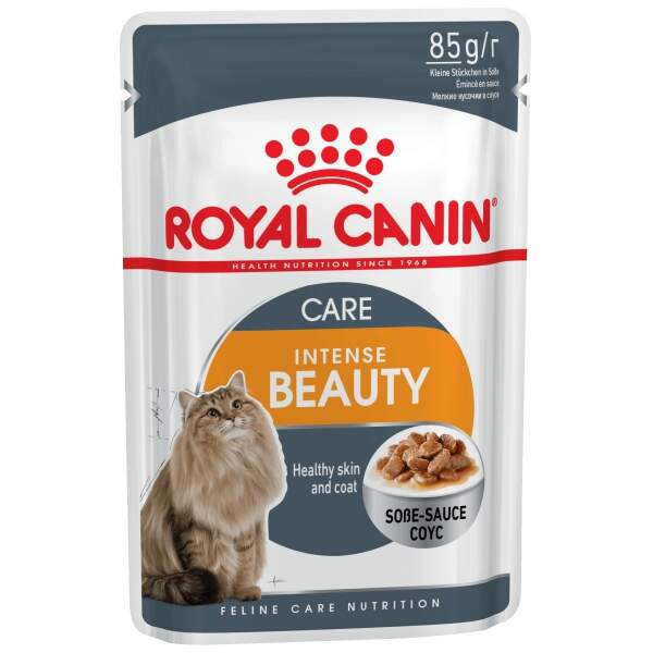 Заказать онлайн ROYAL CANIN INTENSE BEAUTY - Роял Канин для взрослых кошек с чувствительной кожей и проблемной шерстью в соусе - 85гр в интернет-магазине зоотоваров Зубастик-ДВ в Хабаровске и по всей России.
